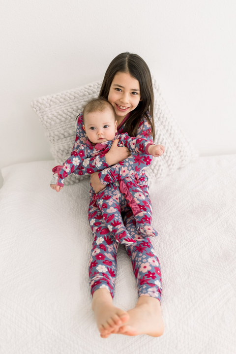 Footie with Layette Ruffles (2 Way Zipper) - Moonlight Picture Day Floral