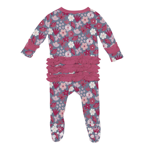 Footie with Layette Ruffles (2 Way Zipper) - Moonlight Picture Day Floral