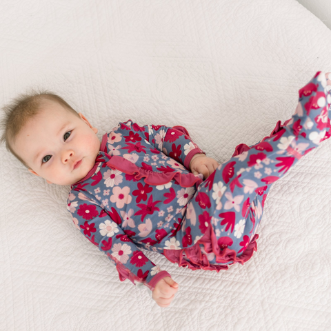 Footie with Layette Ruffles (2 Way Zipper) - Moonlight Picture Day Floral