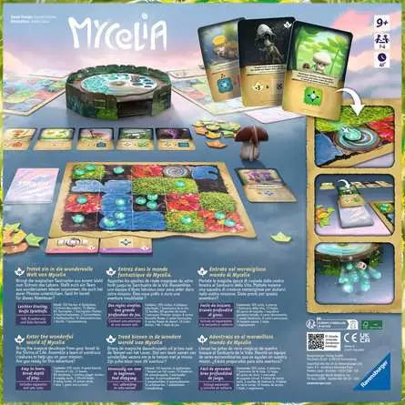 Image shows the back of the box for Mycelia board game