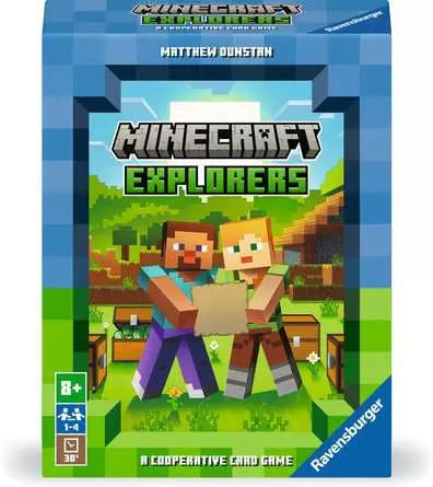 Image shows the front packaging for the Minecraft Explorers game