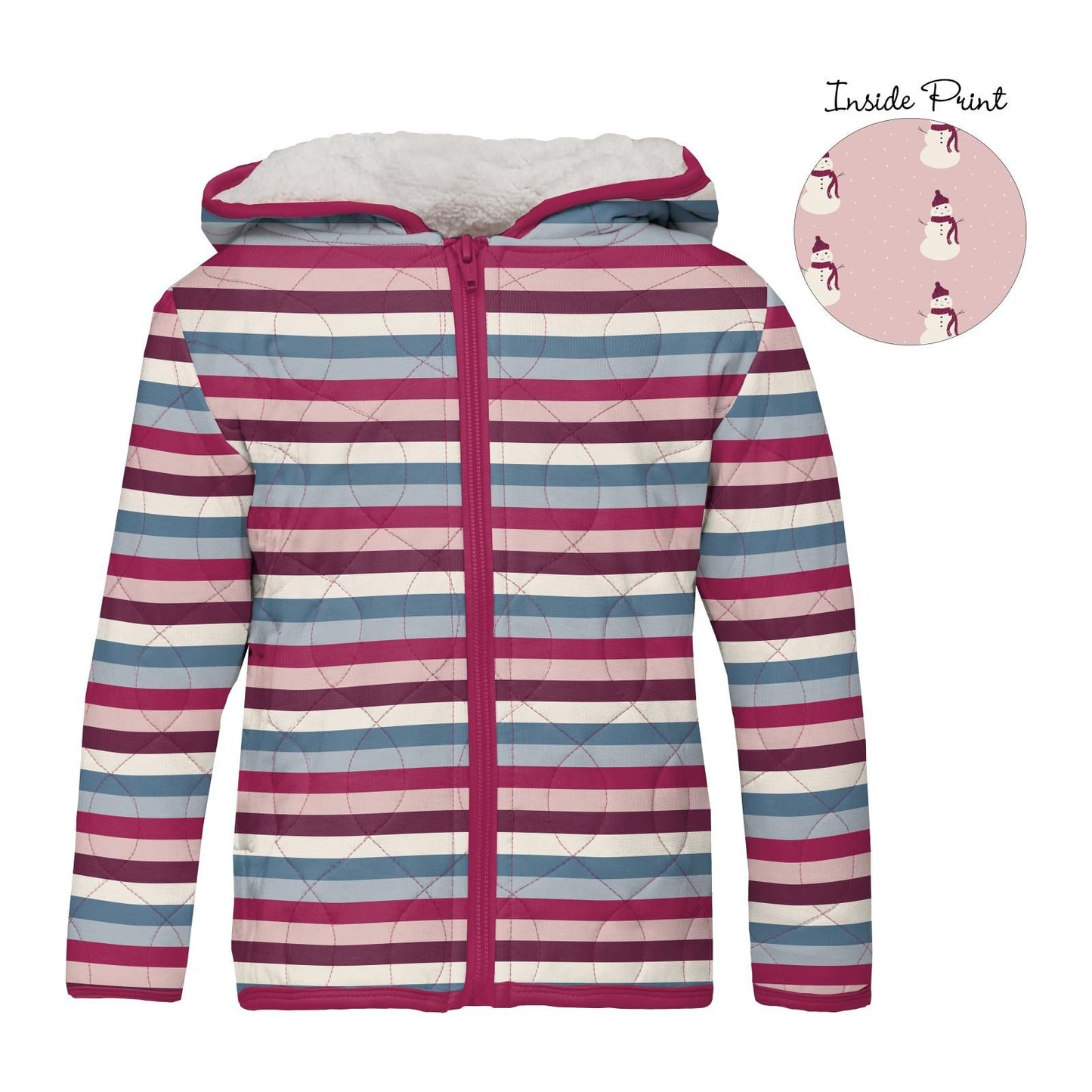 Quilted Jacket - Jingle Bell Stripe with Baby Rose Snowman