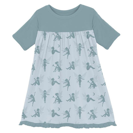 Classic Swing Dress (Short Sleeve) - Illusion Blue Forest Fairies