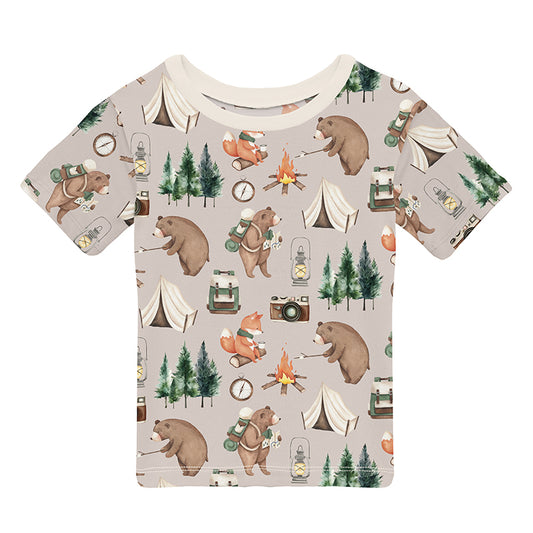 Crew Neck Tee (Short Sleeve) - Latte Camping Animals