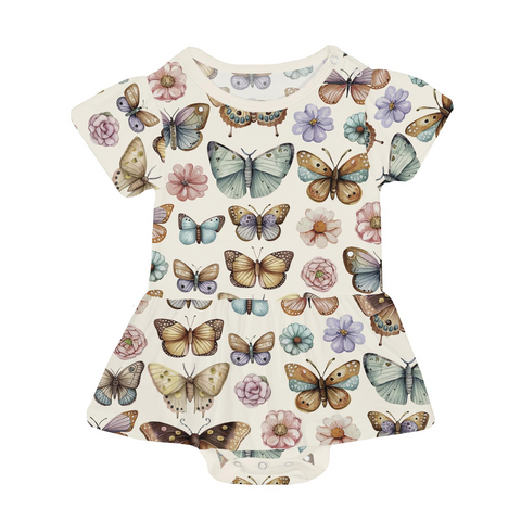 Skirted Onesie (Short Sleeve) - Botanical Butterflies