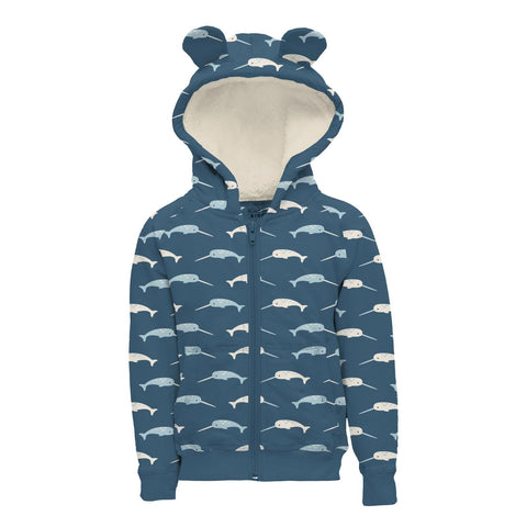 Fleece Hoodie with Ears (Full Zip) - Deep Sea Narwhal
