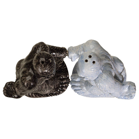 Image shows a top-down view of the Bigfoot & Yeti salt & pepper shakers