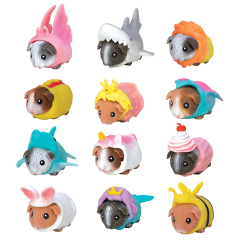 Image shows twelve squishy guinea pigs wearing various costumes