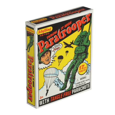 Image depicts a box for a retro toy paratrooper soldier