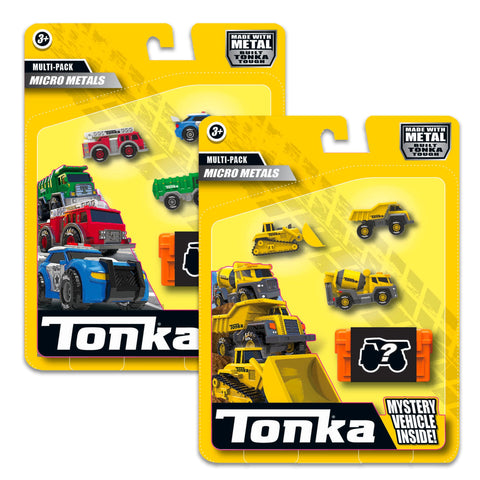 Image shows two packages of multipacks of miniature Tonka trucks