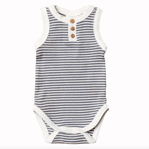 Henley Onesie - Slate Stripe