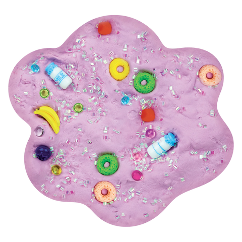 Image shows a purple slime with cereal, banana, and milk carton shapes.