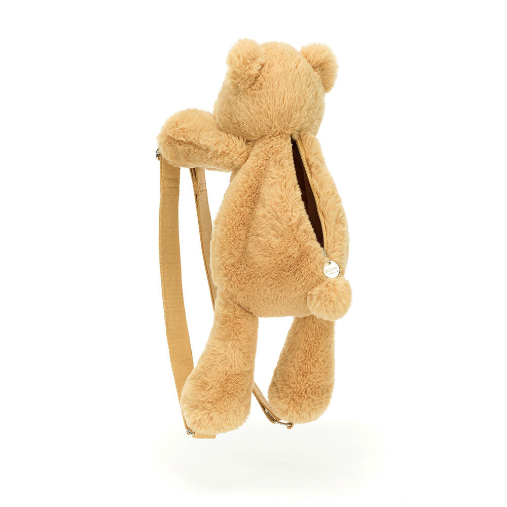 Tan Stuffed Teddy Bear Backpack with Zipper Open