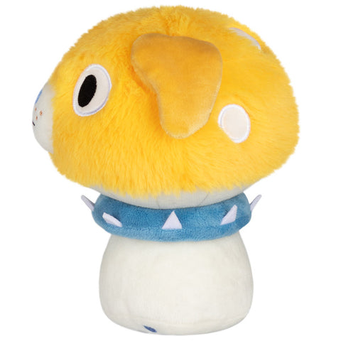 Image shows a side view of the stuffed dog mushroom