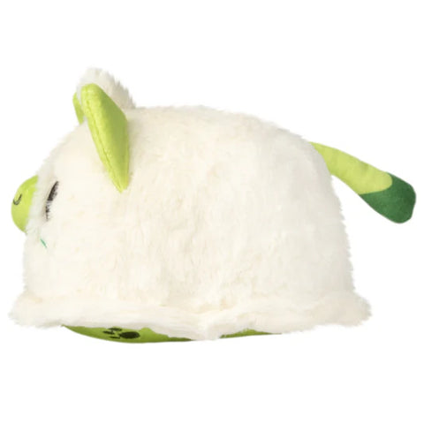 A side view of the plush ghost kitty
