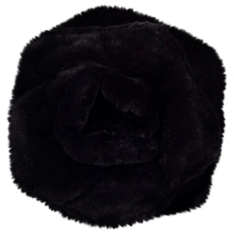 Image shows a top-down view of the stuffed black rose
