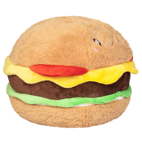 Image shows a side view of the stuffed cheeseburger