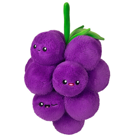 A plush toy resembling a bunch of purple grapes with faces on them.