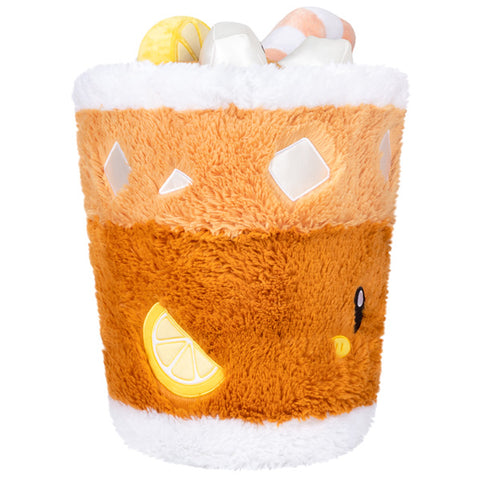 A side view of the plush iced tea