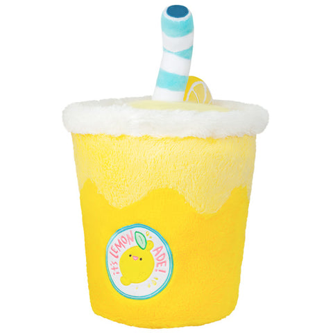 A back view of the plush lemonade. It has a small detail that says "lemonade" with a lemon.