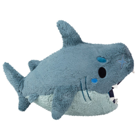 Image shows a side view of the stuffed shark