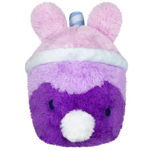 Image shows a side view of the purple bunny bubble tea