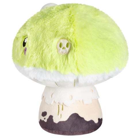 Image shows a side view of the stuffed deathcap mushroom. It has a skull embroidered into the cap.