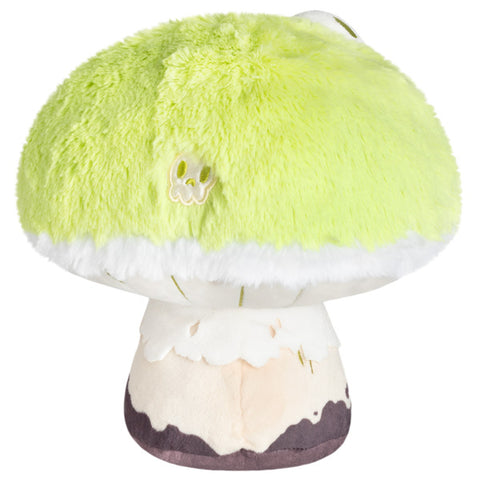 Image shows a back view of the stuffed deathcap mushroom. It has another skull embroidered into the cap.