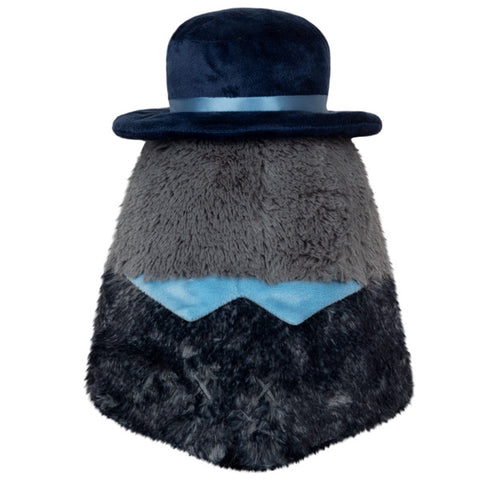 A back view of the plush haunted plague doctor