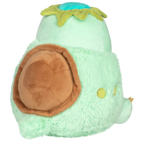 Image shows a back view of the stuffed kappa, showing its turtle shell