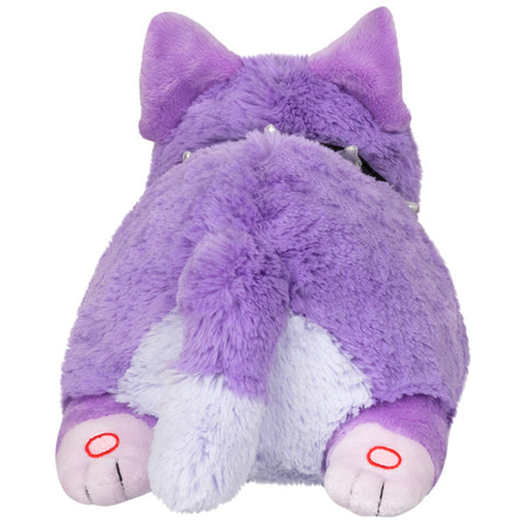 A back view of the plush lavender-colored cat
