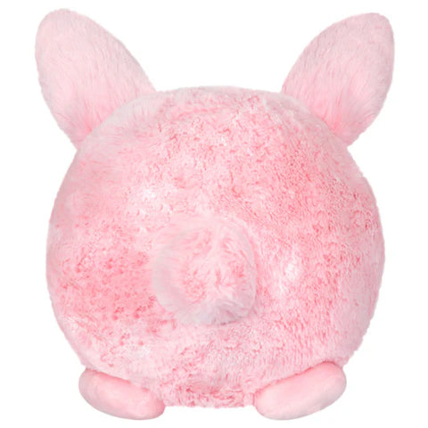 Image shows a back view of the pink stuffed bunny