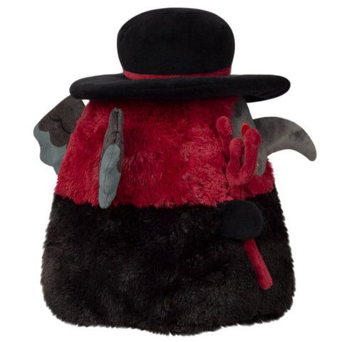 A side view of the plush demon plague doctor. He has grey wings.