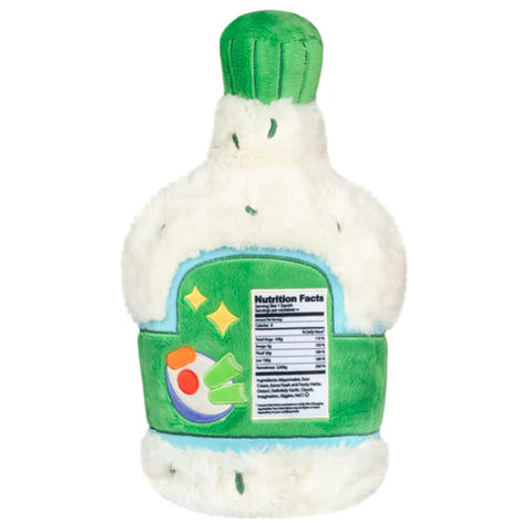 Image shows a back view of the stuffed ranch bottle, including nutrition facts