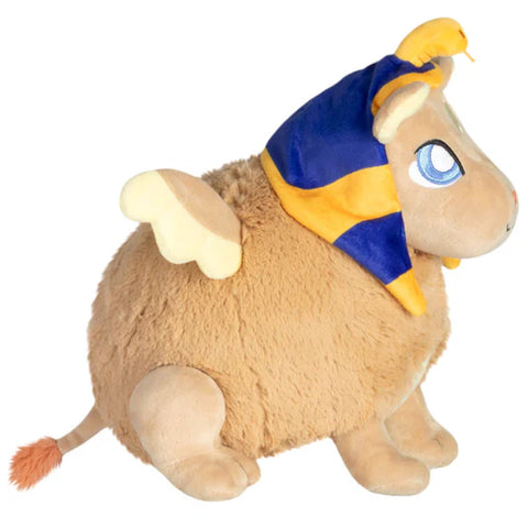Image shows a side view of the stuffed Sphinx. It emphasizes its roundness.