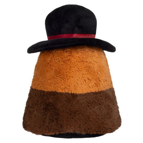 Image shows a back view of the stuffed steampunk plague doctor