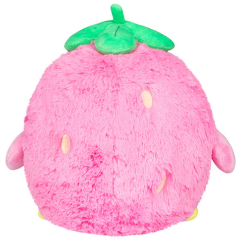 Image shows a back view of the stuffed strawberry penguin