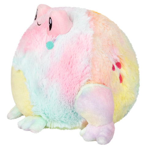 A side view of the plush tie dye frog