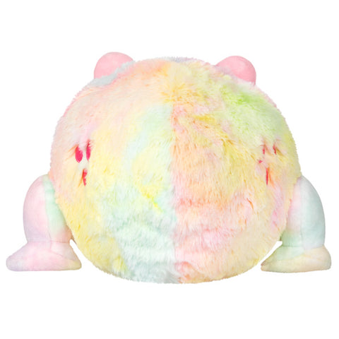 A back view of the plush tie dye frog