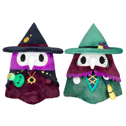 Image shows a stuffed plague doctor and plague nurse dressed in a witchy theme.