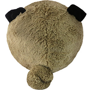 Image shows a back view of the stuffed pug. It has a curly tail.