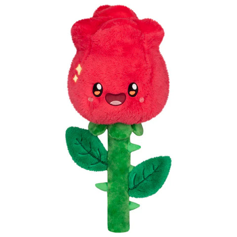 Image shows a stuffed red rose with a happy face