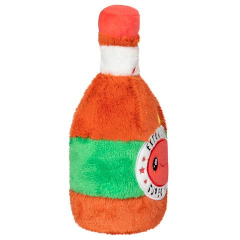 A side view of the plush hot sauce bottle