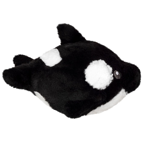 Image shows a side view of the stuffed orca whale