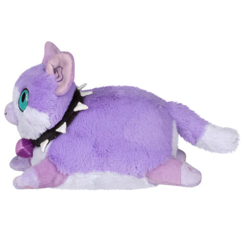 Image shows a side view of the stuffed phlox cat. Its body is relatively round.
