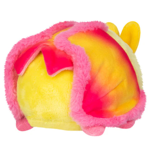 Image shows a back view of the stuffed rosy maple moth