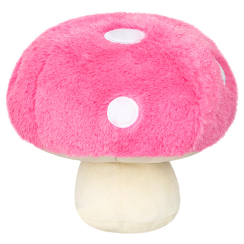A back view of the plush pink mushroom