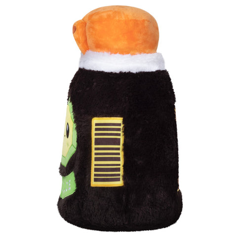 Image shows a side view of the stuffed soy sauce, with a barcode.