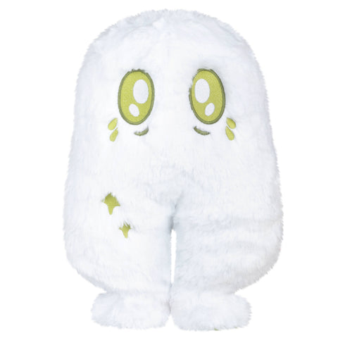 Plush nightcrawler with a white body and green eyes on a white background