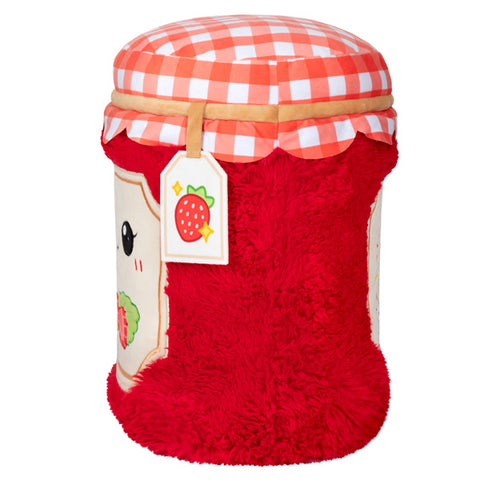 A side view of the plush strawberry jam